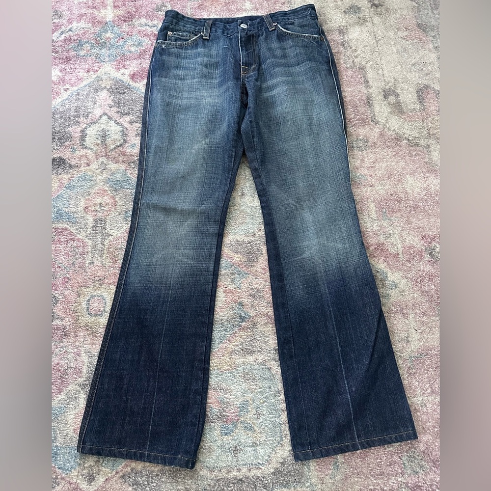 7 For All Mankind Bootcut 100% Cotton Dark Wash Distressed Jeans Size 32